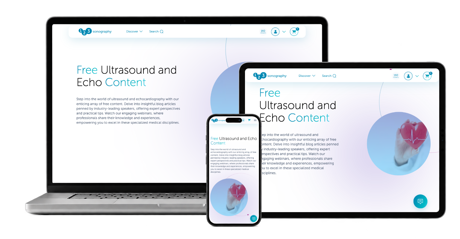 Free ultrasound and echo content — real 123Sonography desktop, phone and tablet captures