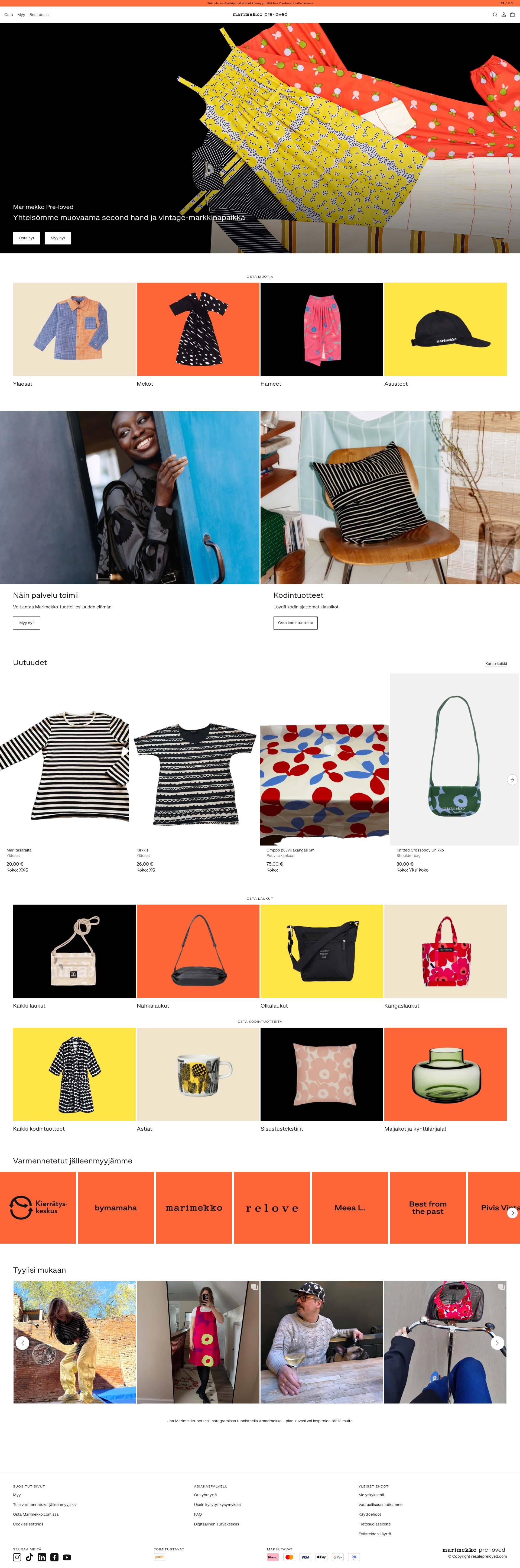 Marimekko Pre-Loved storefront running on the Resale Preloved platform