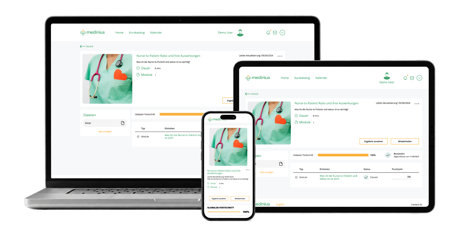 Medinius course overview across three devices