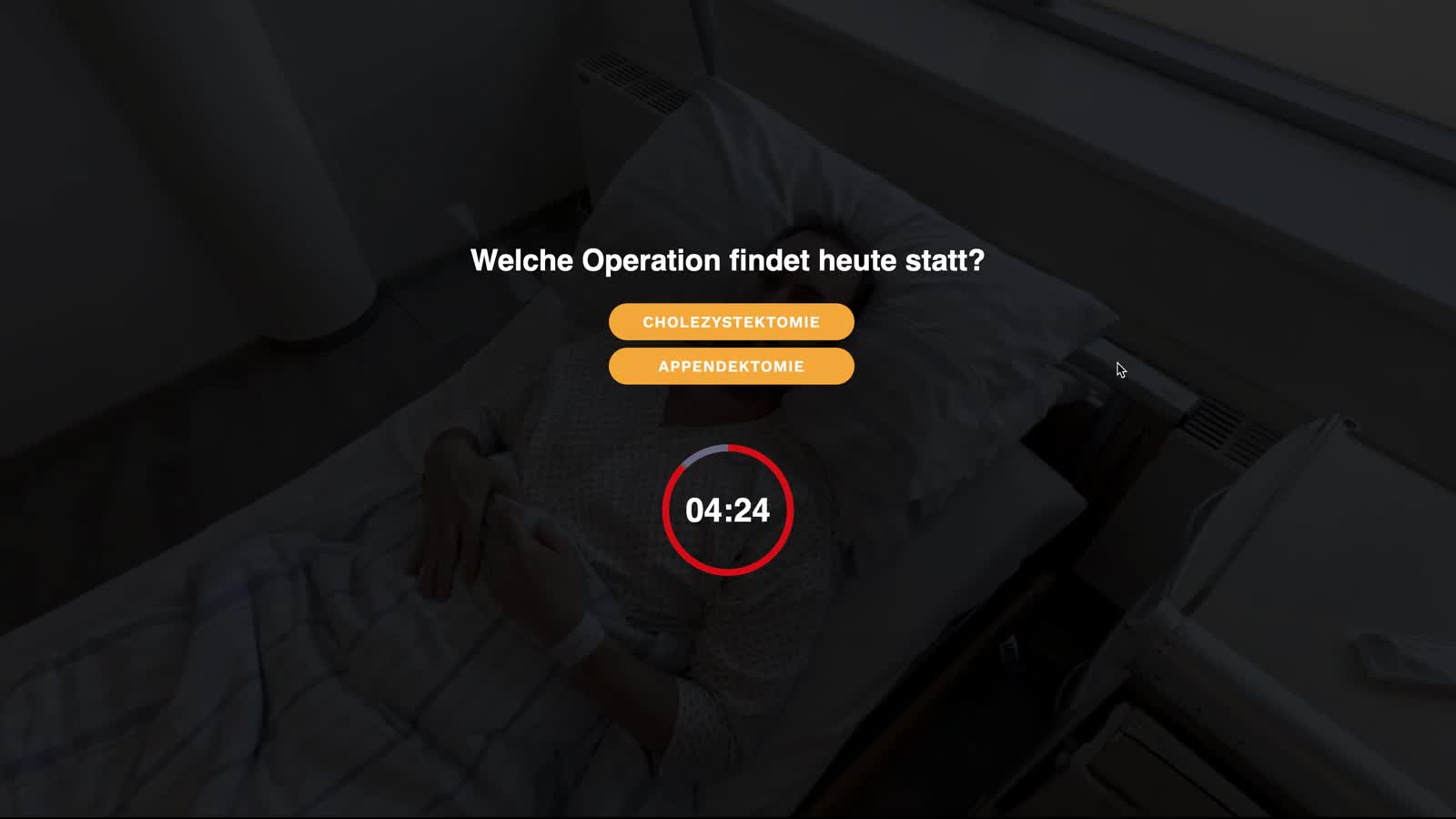 Medinius operation question with countdown and incorrect-answer feedback