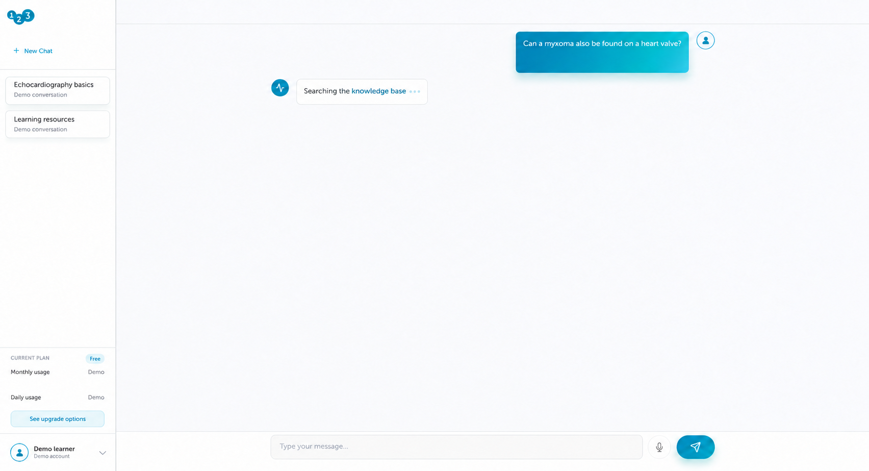 Anonymized SonoAssistant searching its educational knowledge base